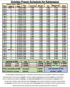 October 2022 Prayer Times | Kalamazoo Islamic Center